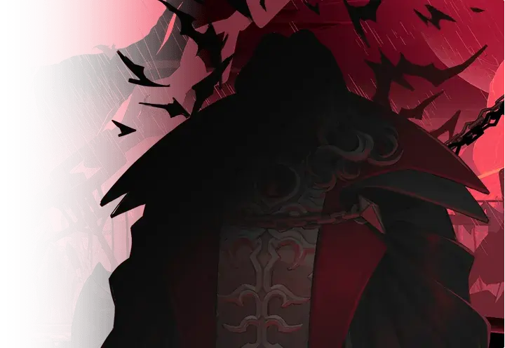 Silhouette of Count Dracula against a red castle background