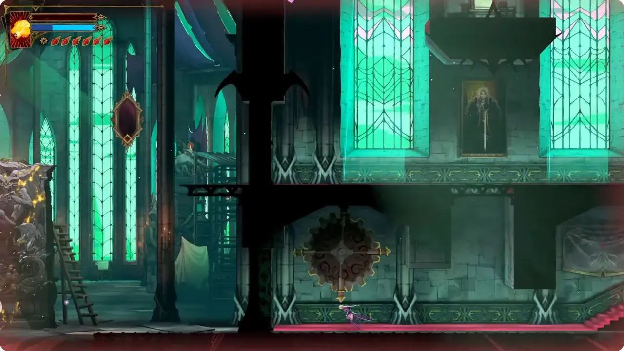 Large gear below Alucard’s portrait, beside the passage toward the cracked sculpture