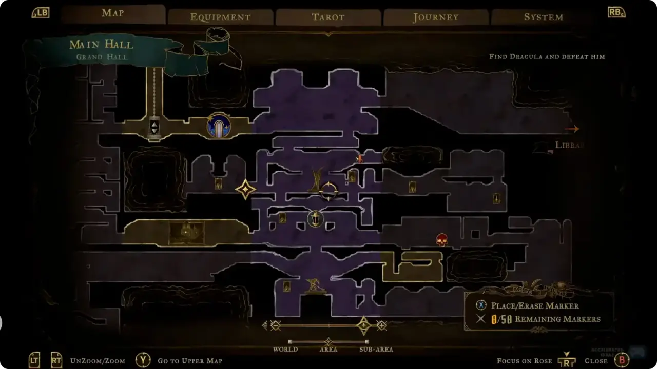 Main Hall map showing the Grand Hall sub-area used by the recorded Artist route