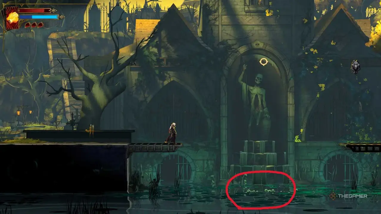 Bubbling entry in the Fountain of the Lost circled in red.