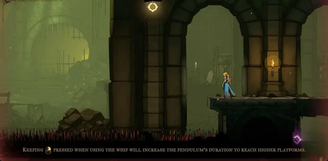 Rose beneath a round luminous anchor beside the pendulum instruction.
