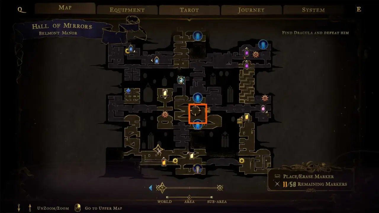 Hall of Mirrors map showing the route toward the Temptress